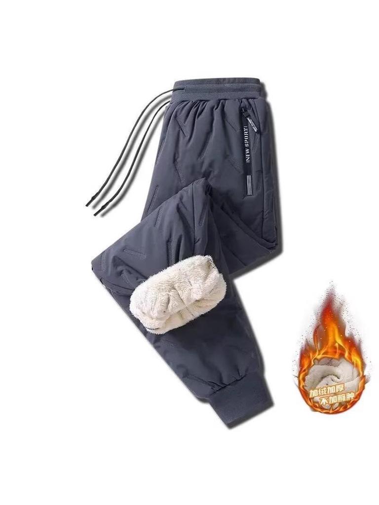 Men's Winter Plus Size Cotton Pants with Lamb's Wool and Velvet, Thick Warm Loose Straight-Leg Casual Joggers