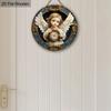 Wooden Sign Adorable Angel & Clock Pattern - Charming Round Artwork for Front Door Wall Home Hanging Decoration