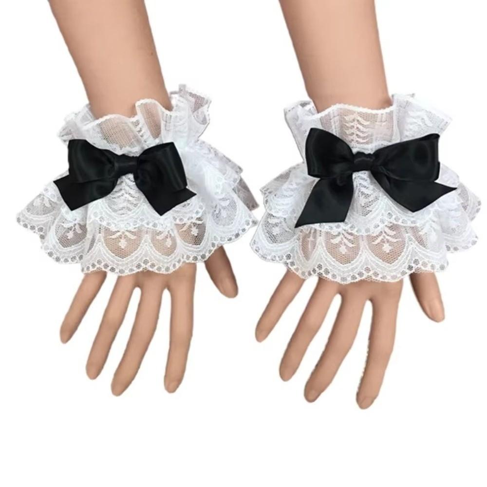 1Pair Ruffled Wrist Cuffs Lace Maid Cosplay Bracelet Sweet Hand Sleeve Lolita