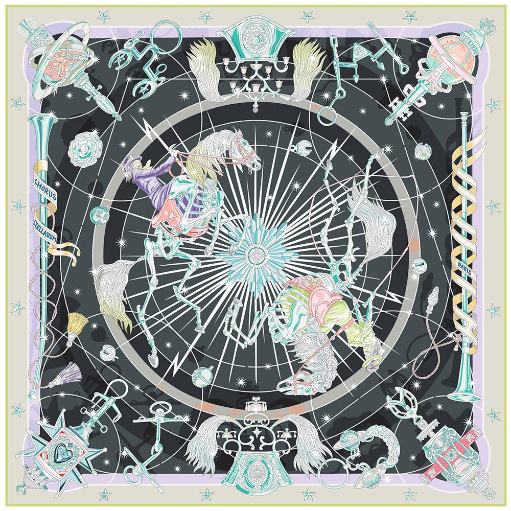90cm Rabbit Horse Twill Silk Scarf Shawl Brand Square Scarf Women Hijab Luxury Bandana Foulard Neckerchief Head Scarves