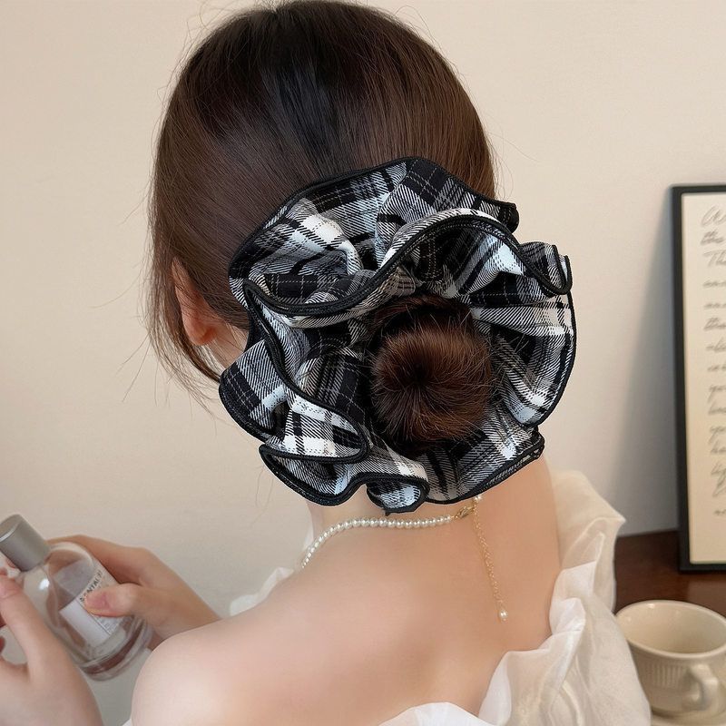 Four Layer Plaid Lace Fabric Hair Ties Elegant Big Scrunchies Fashion Women Daily Hair Rope