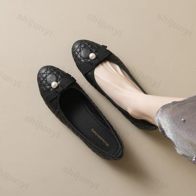 Женская обувь Новые лоферы с жемчугом и бантом-бабочкой Удобные лаконичные слипоны на плоской подошве Нескользящая подошва Мягкая подошва Повседневная обувь