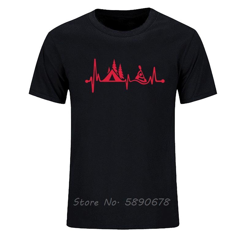 New Arrival Summer Fashion Casual Shortsleeved Tshirt Tent Kayak Heartbeat Print Brand Clothing Cotton Unisexs Tee High Quality