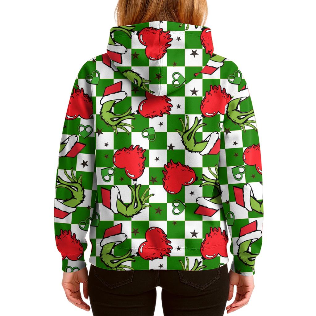 Ladies' Loose And Comfortable Drawstring V-neck Long Sleeved Christmas Printed Sweatshirt