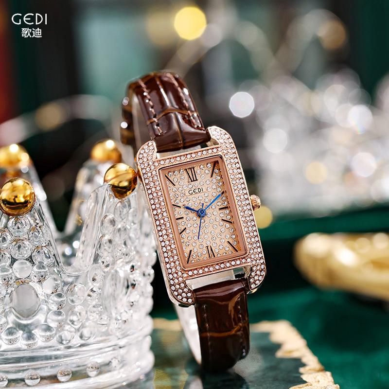 Genuine Women'S Fashion Small Square Disc Full Of Diamonds, Niche Belt, Gypsy Star Quartz Waterproof Watch