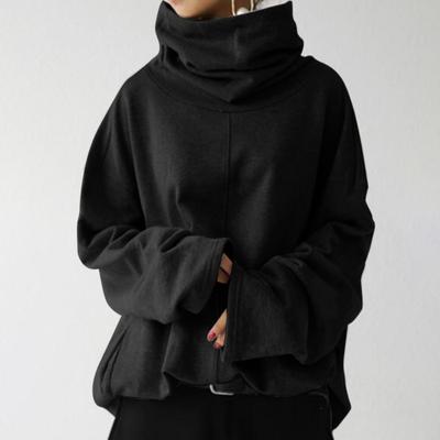 Женская осенне-зимняя теплая свободная однотонная толстовка с высоким воротником, модная повседневная одежда с длинным рукавом и карманом, высокий воротник, размер S-5XL