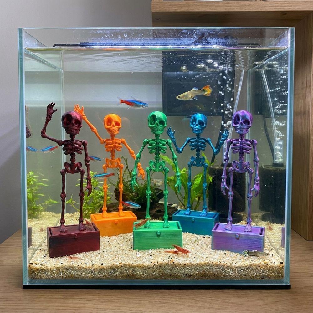 Glow in Dark Dancing Skeleton Aquarium Bubbler Movable Skeleton Fish Tank Bubbler Aquatic Products