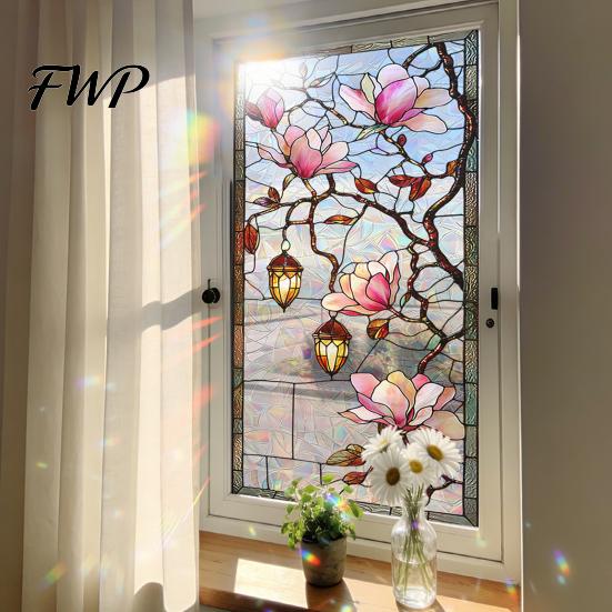 Opaque Glass Film Begonia Window Privacy Static Sticker Retro Color Texture Glue-free Cling Non-adhesive Easy Care Decoration for Home Bathroom Door