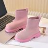 Детские тканевые сапоги вязаные удобные детские модные сапоги однотонные универсальные 2025 совершенно новые для мальчиков и девочек короткие сапоги круглый носок