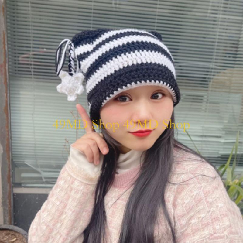 49MD Knitted Women Beanie Hat Y2K Anime Ear Star Hat Popular Cos-play Party Headwear
