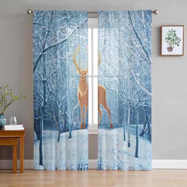 Рождественские шторы из тюля «Белый снег в мире» для украшения гостиной, современные шифоновые прозрачные вуали, рождественские шторы