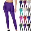 Women's Fashion Solid Color Elastic Waist Pleated Fake Two Piece Leggings Casual Pants