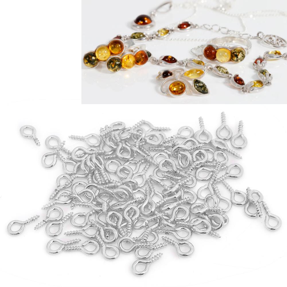 100 шт DIY металлический винт глаз штифт сверло крючок петля глина смола ювелирные изделия аксессуары (Серебряный)