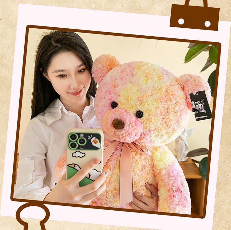 Плюшевый разноцветный медведь для обнимания - Большая успокаивающая подушка-игрушка в подарок