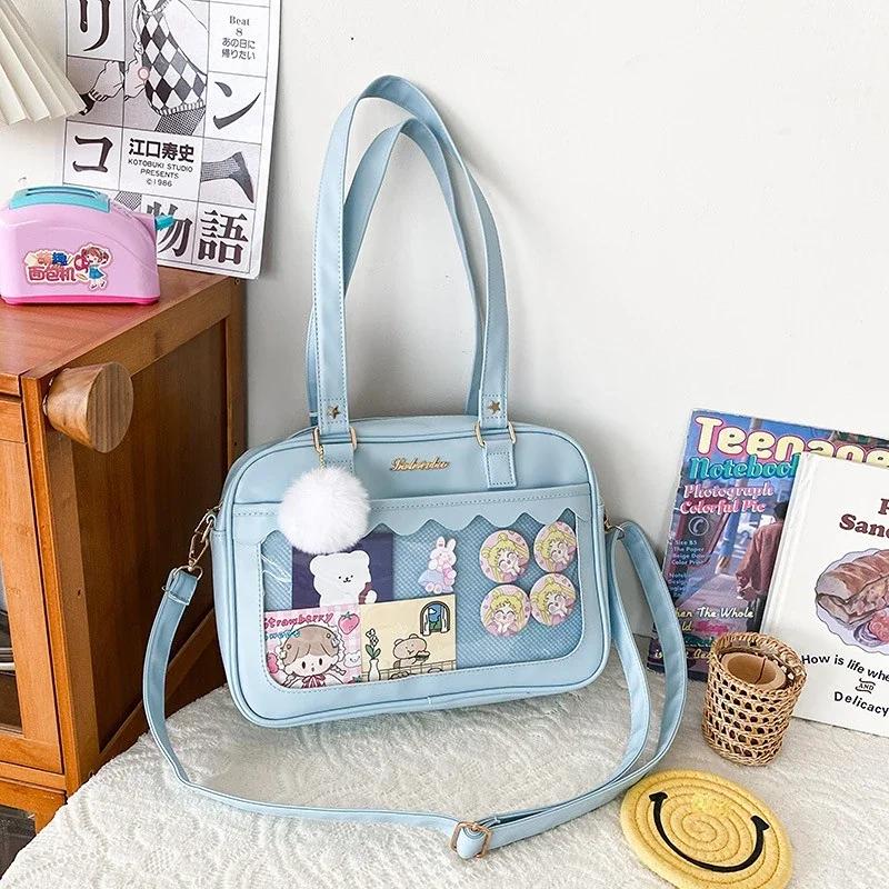 Японская сумка Kawaii на плечо для женщин из искусственной кожи, прозрачная сумка-тоут, сумки-тоут, сумка-чехол через плечо
