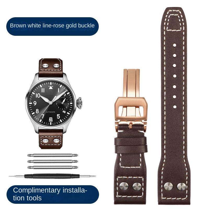 Ремешок для часов 20 мм 21 мм 22 мм для IWC Pilot Spitfire Princekin Mark дерма Черный Коричневый Ремешок из воловьей кожи Складная застежка Ремешок для часов