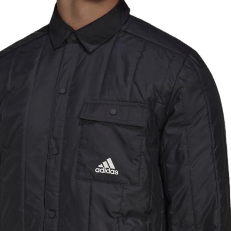 adidas Однотонная стеганая куртка с логотипом и надписью Polo Button с длинным рукавом, мужская куртка черного цвета HG8706