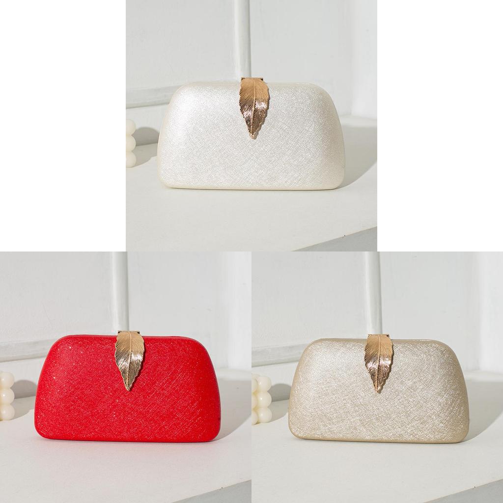 Classic Pu Evening Bag With Metal Leaf Lid And Structured Design For Party Wear