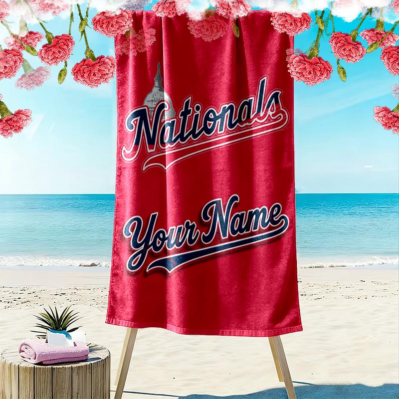 Name Custom Washington Nationals Print Beach Towel, Large Soft Quick Dry Towel for Beach Camping Swimming