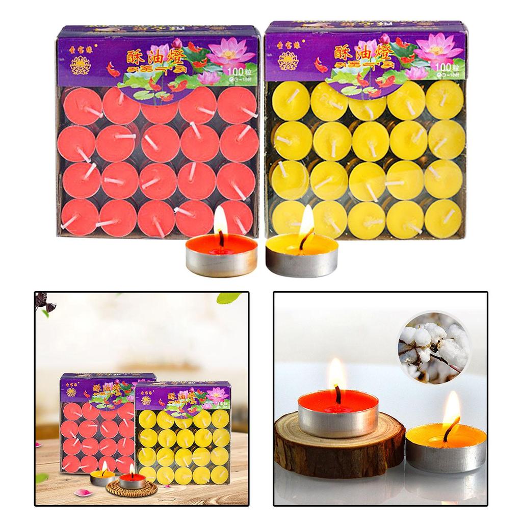 100x Tealight Ghee Butter Lamp Smokeless Candle Set for Meditation, Ceremonies,  Altars, Diwali Decorative Night Light Candles