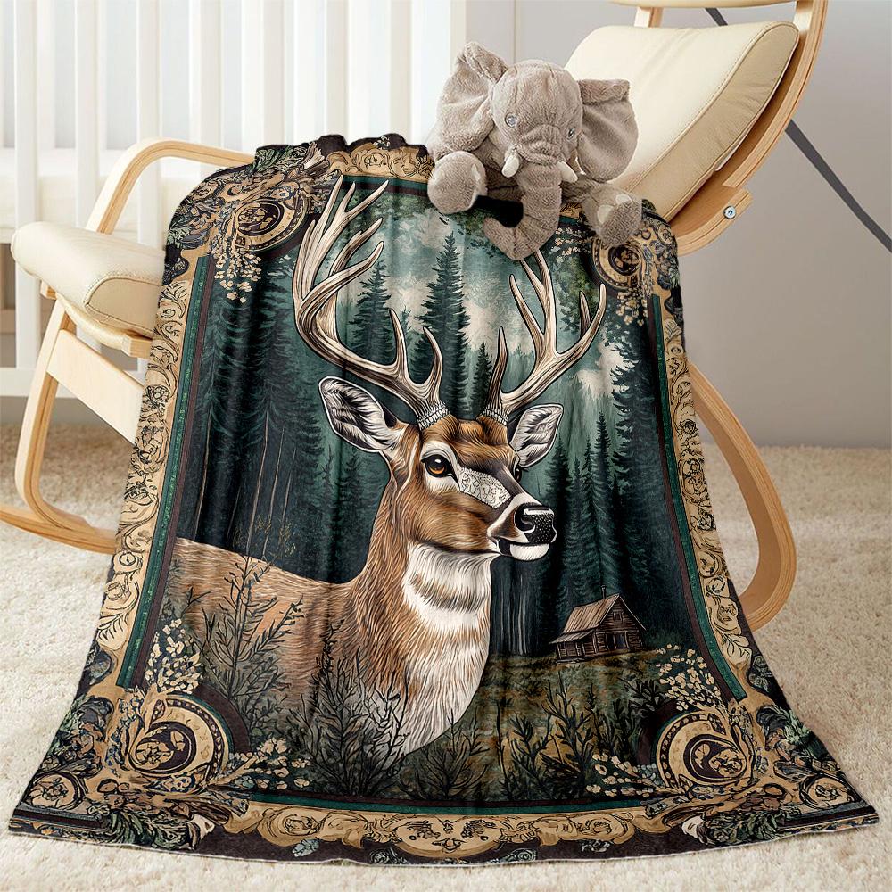 Deer In Forest Frame flannel,Lightweight,Flannel Blanket,Comfortable Blanket, Sofa Blanket, gift blankets,Holiday gift blanket Blankets