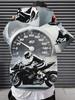 Fashion Hooded Sweatshirt, Casual Sporty Hoodie with Speedometer and Motorcyclist Racing on Track Graphic, Dynamic Design with Front Pocket - Stretch