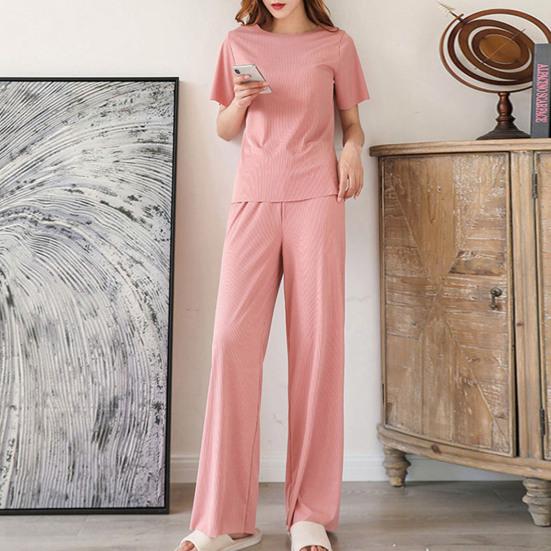 Женская одежда для дома, модный эластичный пояс, быстросохнущая женская одежда для дома, однотонный тонкий топ, брюки, одежда для сна, комплект одежды для сна