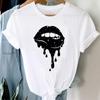 (Asian Size) Women Print Lady Tee Top Lovely Style Sweet 90s Cute Lip Clothing Casual Short Sleeve Fashion Tshirt Female Graphic T-shirt