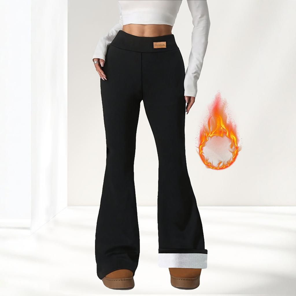 Women's Fashion Fleece-Lined Leggings High-Waisted Winter Yoga Bell-Bottom Wide-Leg Thermal Pants