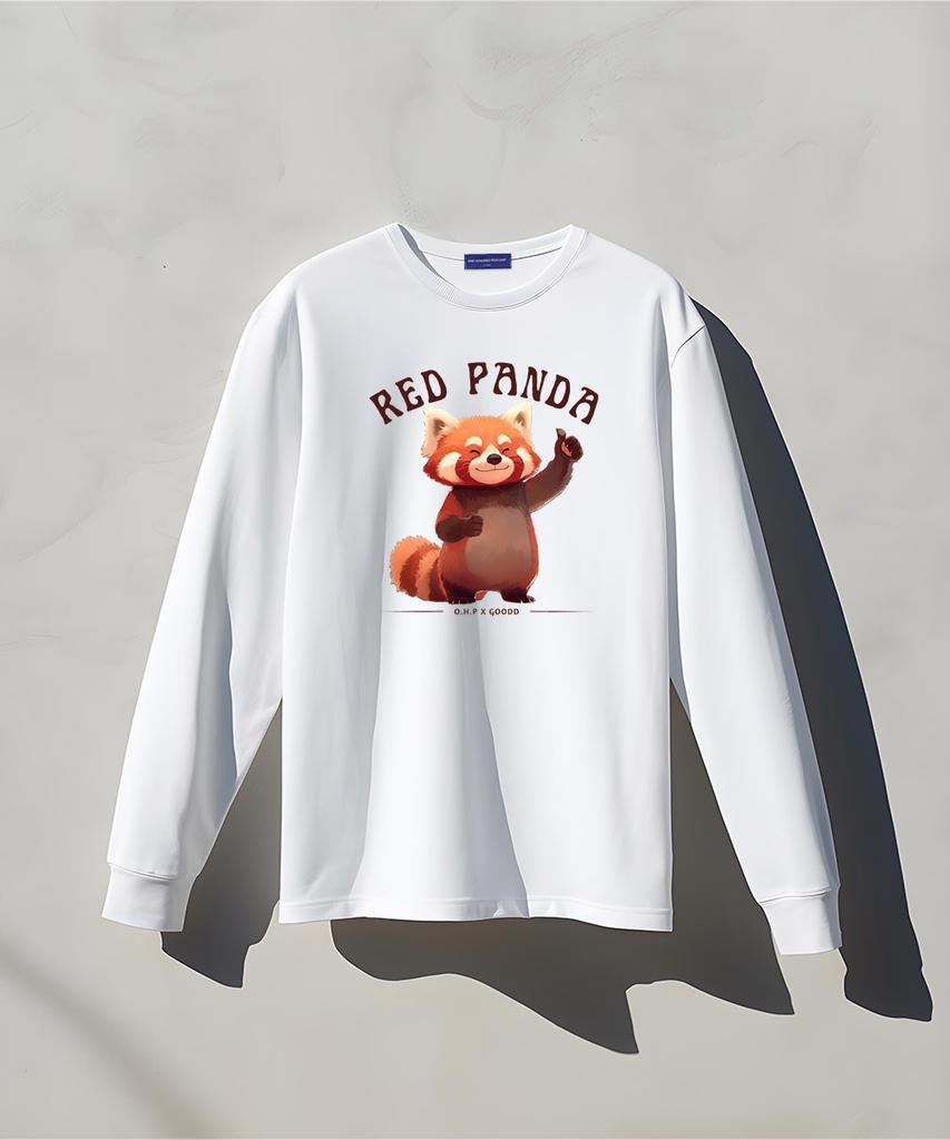 OHP Ohpxgoodd Красная панда Футболка с длинным рукавом и круглым вырезом