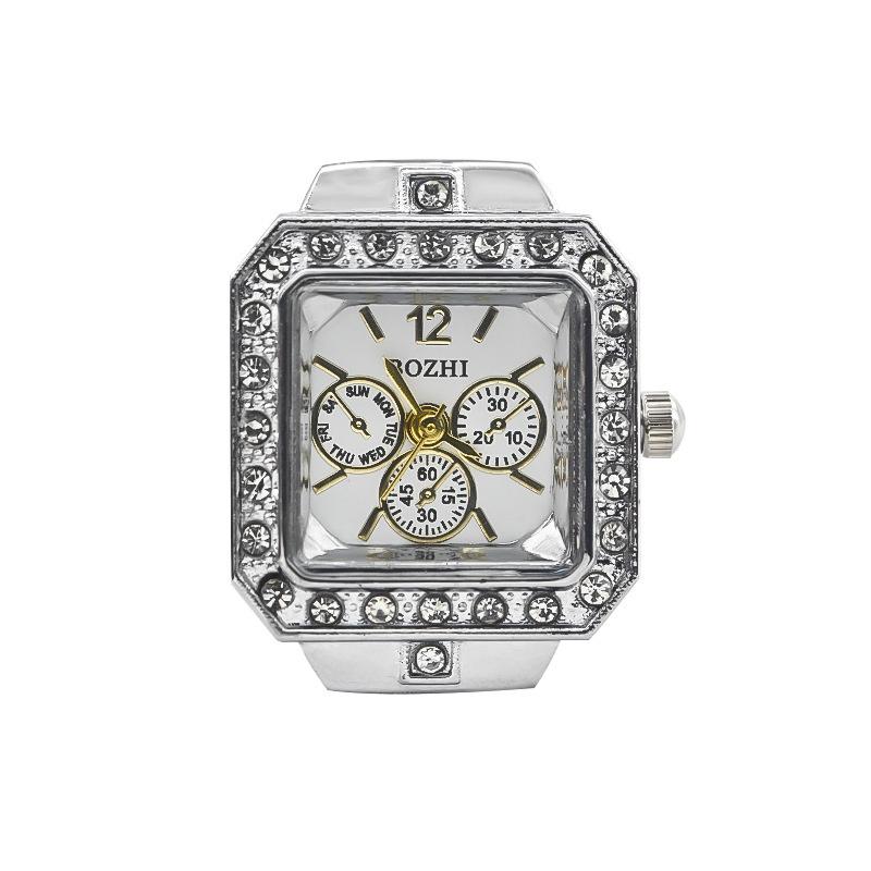 Ring Watch Ins Style British Creative Diamond Set Alloy Shell Square Dial for Couple Streetwear Decor