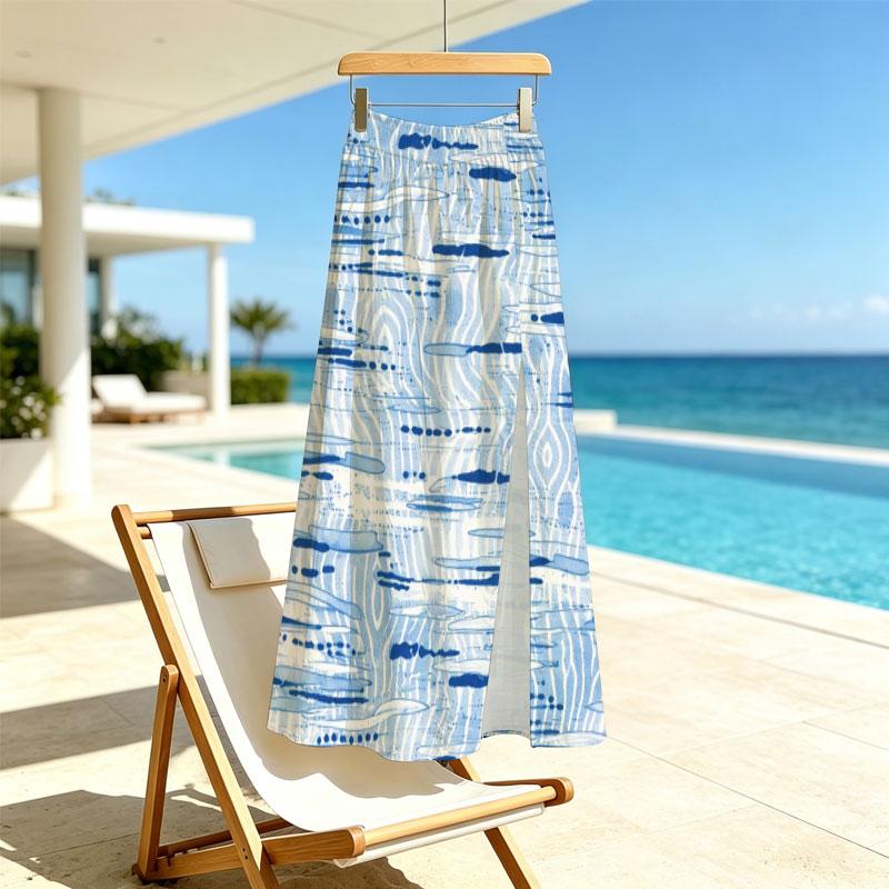Women's Elastic Waist Slit Skirt,European Style Lightweight,Versatile for Daily & Vacation Casual Wear