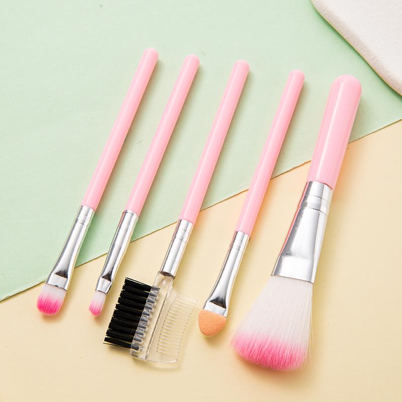 5Pcs Makeup Brush Set Portable Blush Brush Pink Makeup Brush Eyeshadow Brush