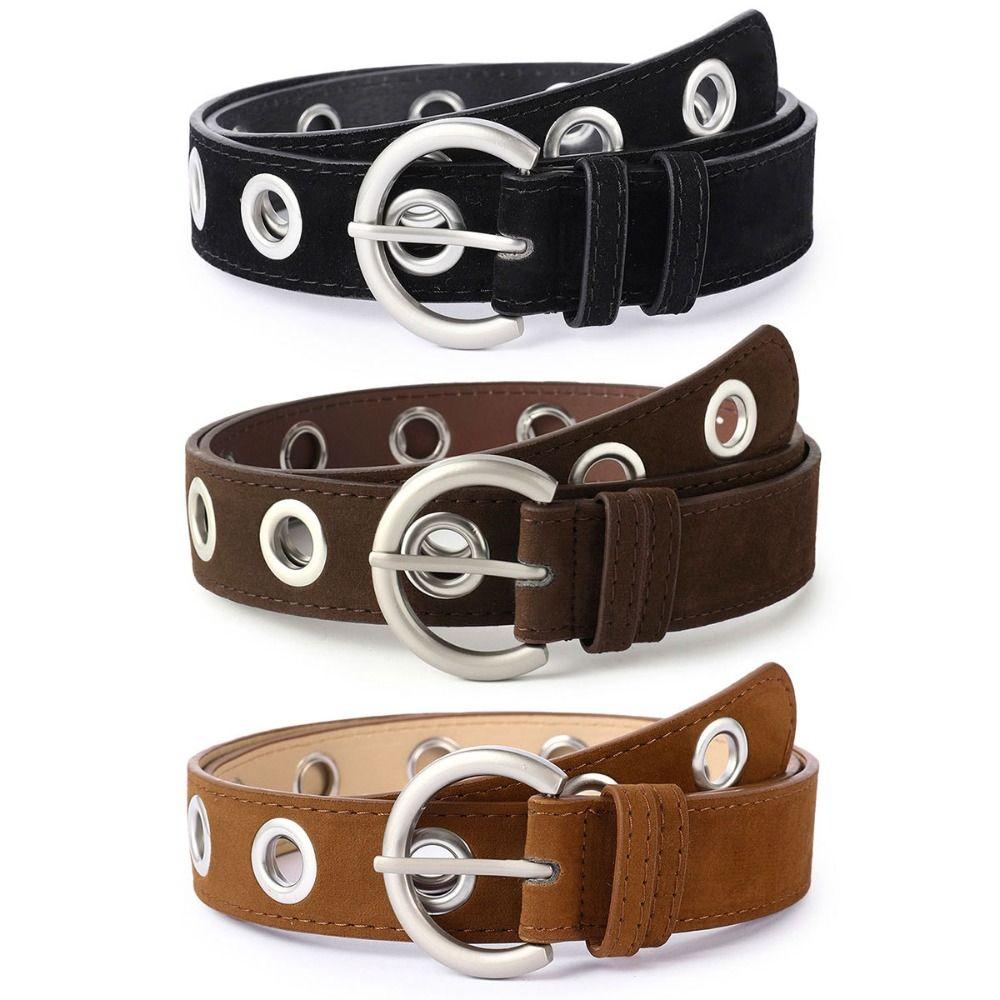 Big Buttonhole Suede Leather Belt Luxury Design Retro Waistband Women Waist Belt Jeans Decoration