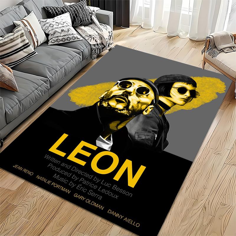Movie Poster Area Rug, Leon The Professional Jean Reno Natalie Portman Yellow Black Print, Film Fan Room Decor, Non-Slip Mat