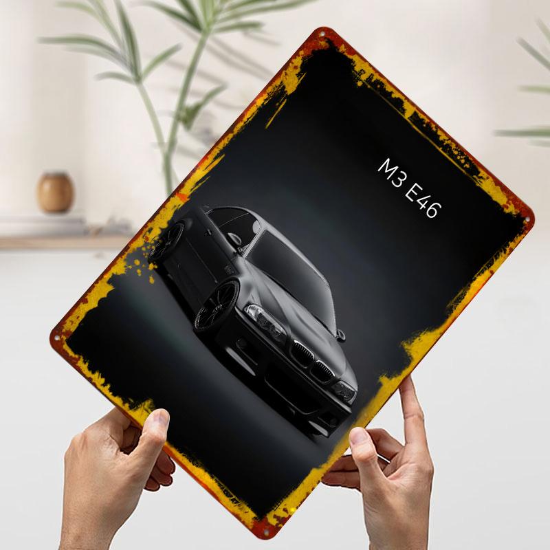 Black Sports Car M E Printed Poster Customized Wall Art Retro Vintage Metal Tin Signs for Garage Room Decorations Man Cave