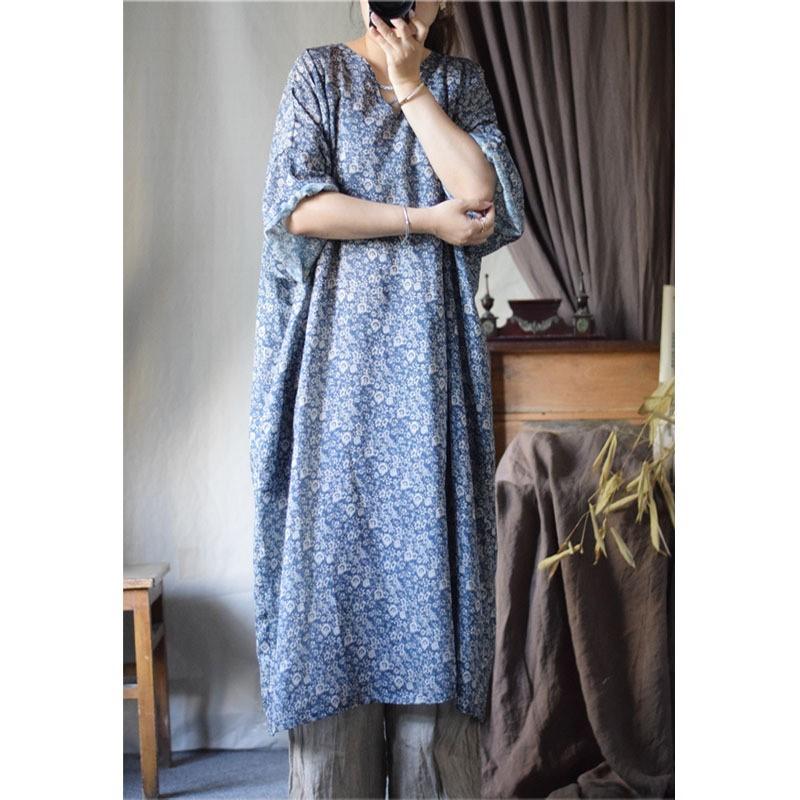 Johnature Женские платья с винтажным принтом и цветочным принтом, V-образным вырезом, семь рукавов, летние свободные мягкие платья А-силуэта
