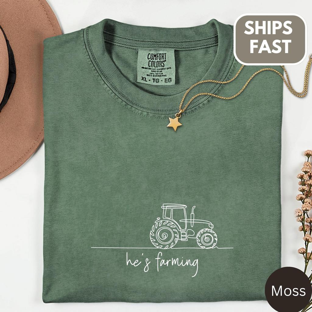 Comfort Colors He's Farming Shirt and kids T-Shirt, Funny Farmer Oversized Unisex Cotton Tee