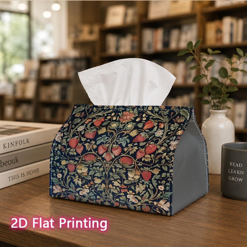1pc, 2D Flat Printing, Tissue Box with Strawberry And Flower Fabric Pattern Printed Tissue Box, Suitable for Home Gatherings, Car Decoration, Decorati