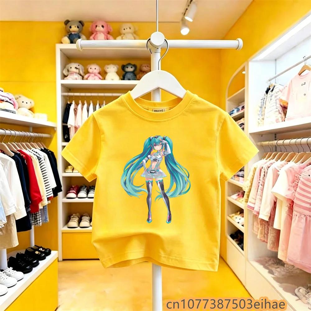 Summer Trend Hatsune Miku Collaboration Pure Cotton Short Sleeve Loose Fit Printed Casual Tee Soft Skin Friendly for Boys Girls