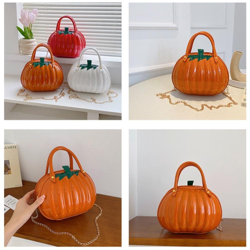 Zipper Pumpkin Shoulder Bag PU Leather Crossbody Tote Bag Adjustable Candy Treat Bag  Gift