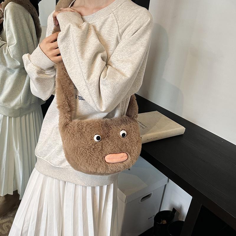 Забавная сумка-сосиска с пушистым ртом, женская мультяшная плюшевая сумка, повседневная сумка через плечо для поездок на работу