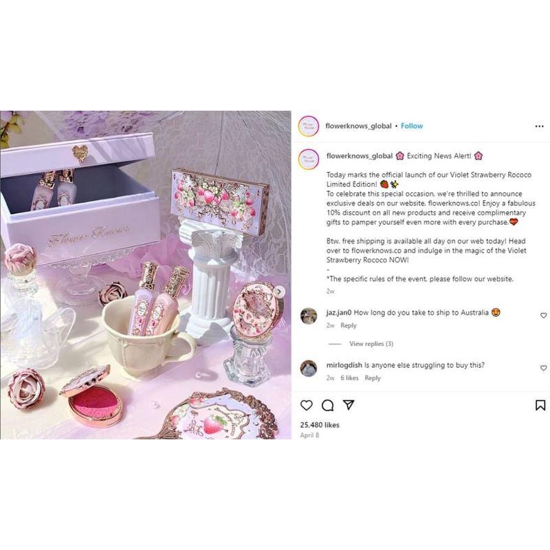 Flower Knows - Розово-фиолетовые румяна с тиснением в стиле рококо «Клубника» - G01