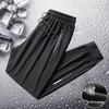 Men's Quick-Dry Ice Silk Casual Pants - Elastic, Loose Fit, Cuffed, Trendy, All-Match for Summer