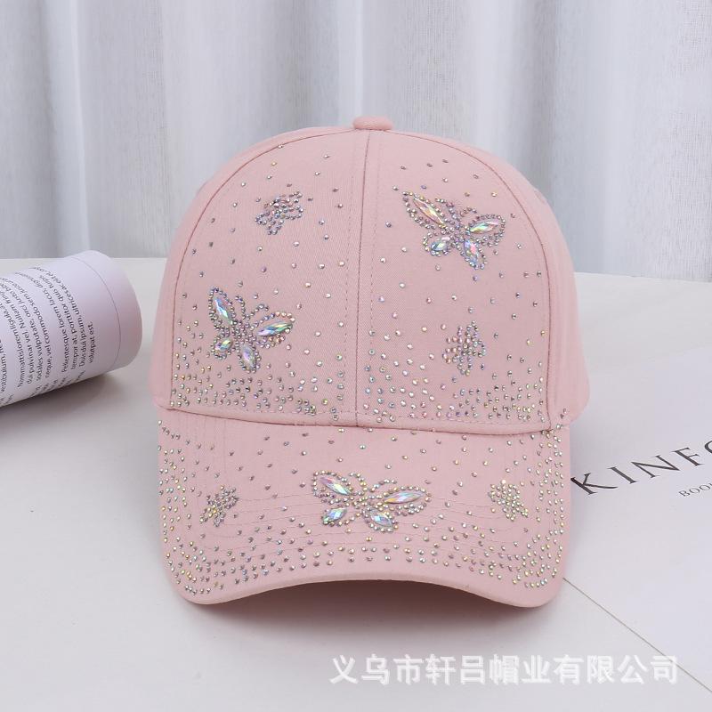 Spring and summer fashion new hot diamond butterfly baseball cap children trendy sun protection visor rhinestone cap