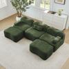 3-Seater U-Shaped Modular Boneless Sofa with 2 Ottomans, 32D High-Density Foam, Wave Shape, Deep Seat, Movable Armrest Cushion, for Living Room, Green