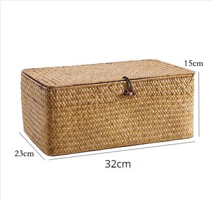 Handmade Seagrass Woven Storage Box Seaweed Storage Finishing Basket with Lid Sundry Bath Cosmetic Towel Container mx01161829