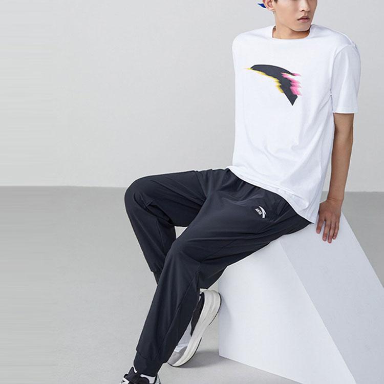 Anta Solid Color Logo Print Elastic Waist Sports Pants Men Bottoms Black 152238303-1