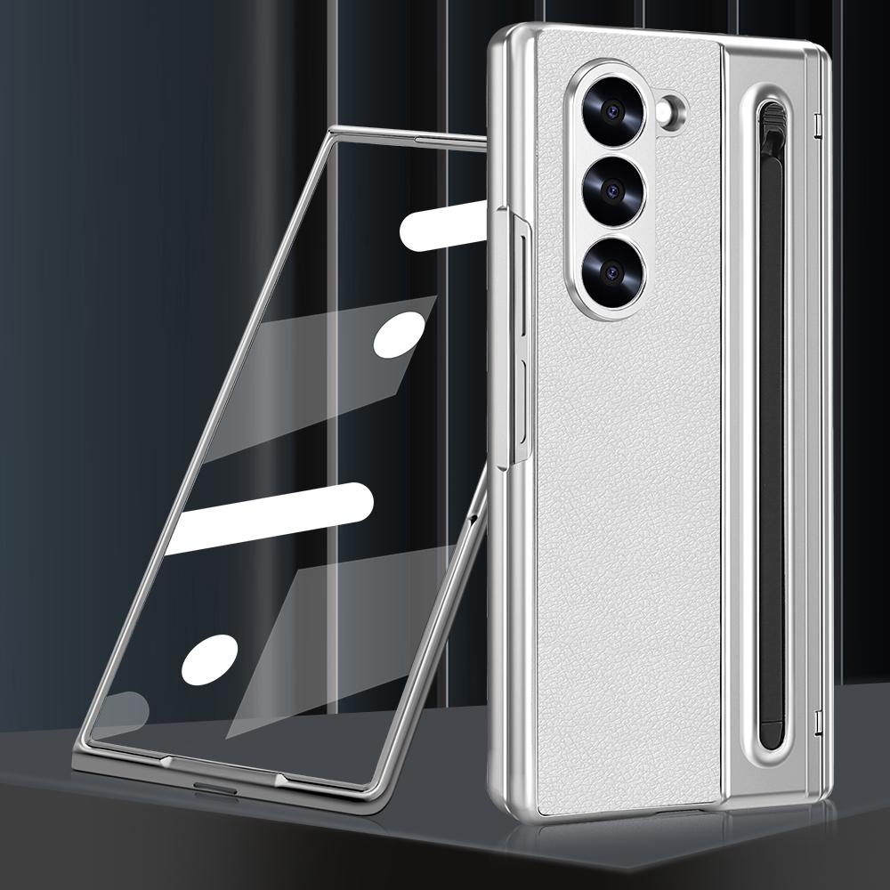 Гальванизированный Чехол-Петля для Телефона Samsung Galaxy Z Fold 6 5 4 5G Fold6 Стекло Экрана Стилус Всесторонний Держатель для Стилуса Чехол