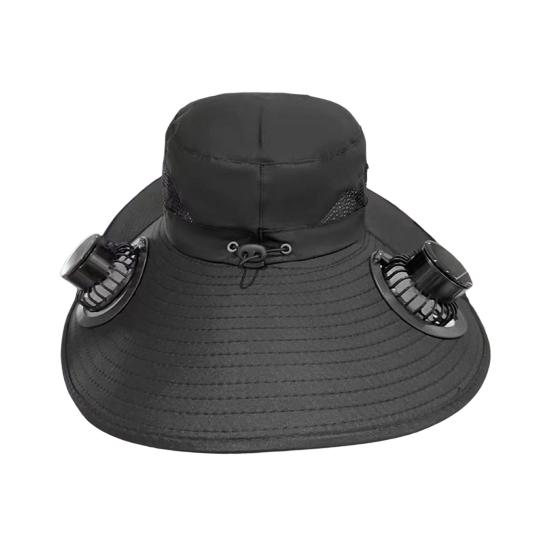 Buckle Hat with Dual Fans Large Battery Solar Charging Full-Face Sun Protection Large Brim Sun Hat Adjustable Drawstring Walking Cooling Hat